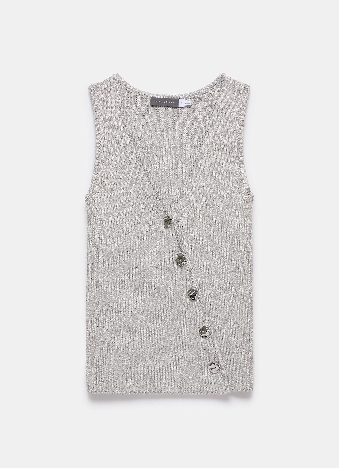 Silver Knit Asymmetric Waistcoat
