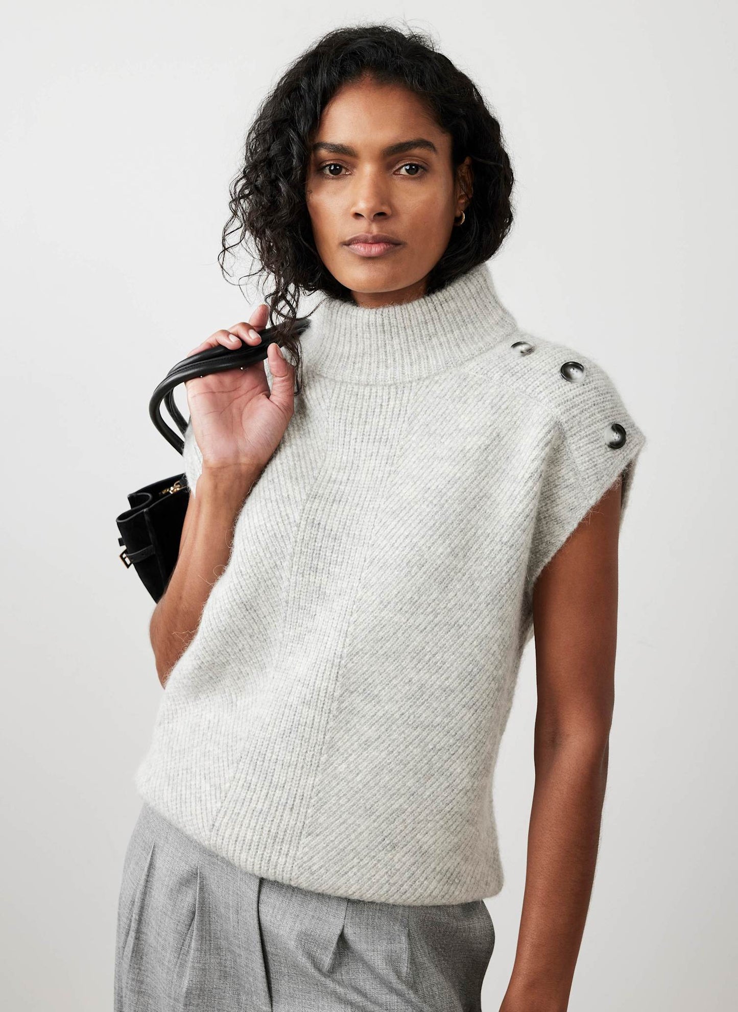 Grey Sleeveless Wool Blend Top