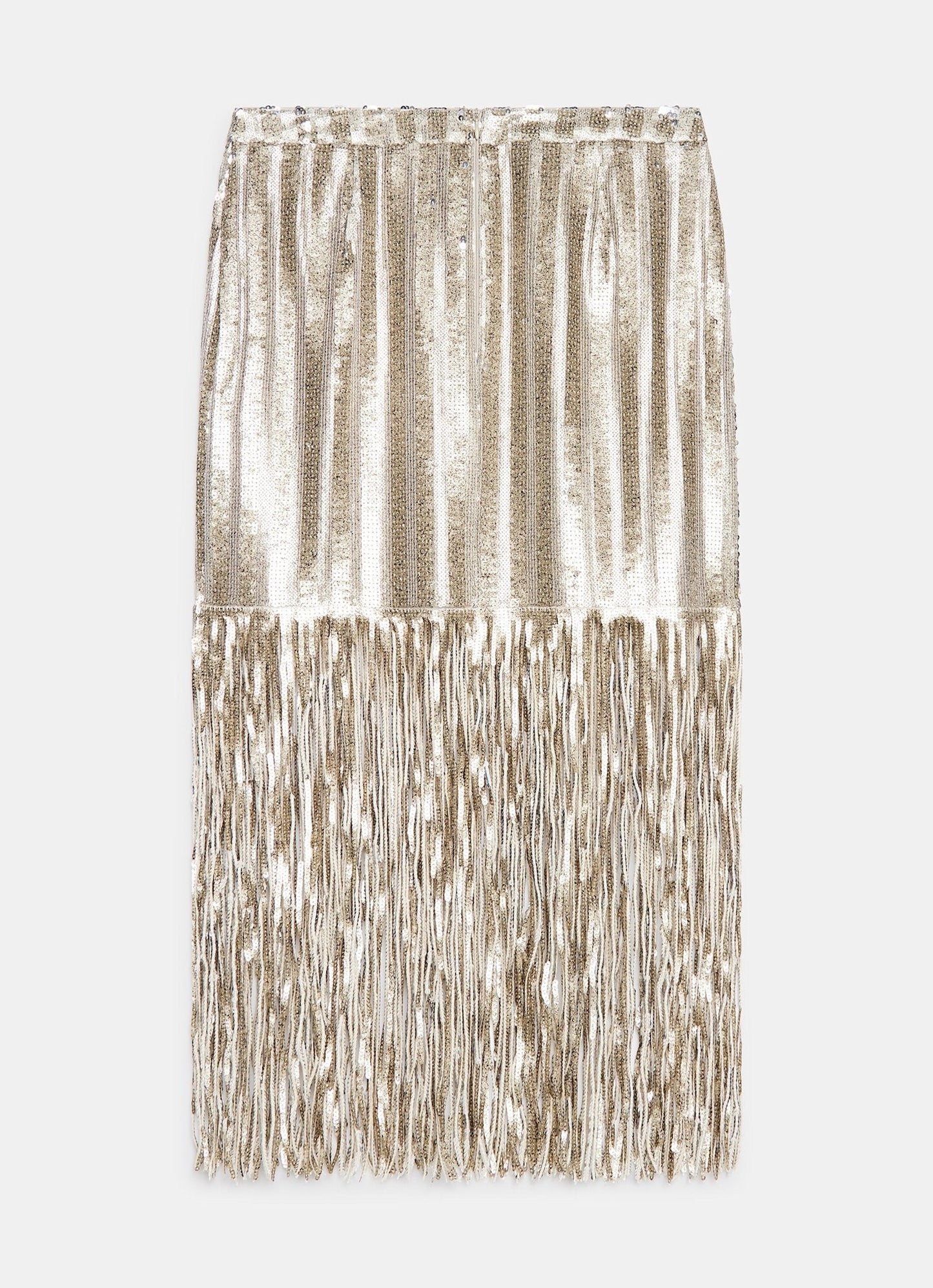 Silver Sequin Fringe Skirt