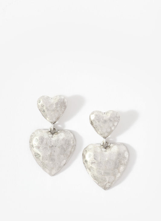 Silver Tone Heart Drop Earrings