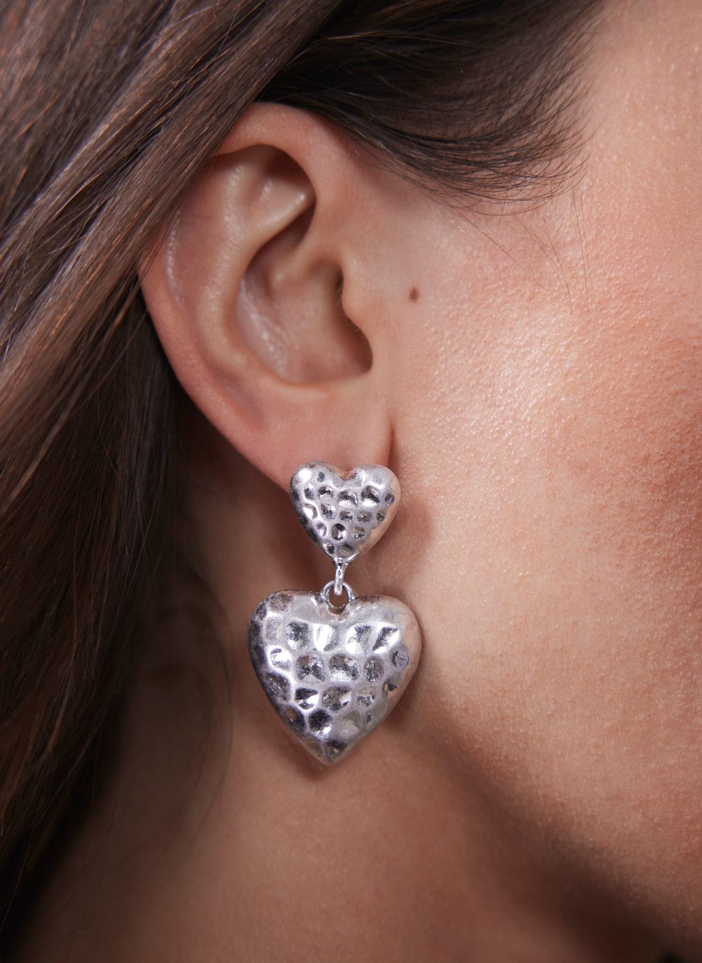 Silver Tone Heart Drop Earrings