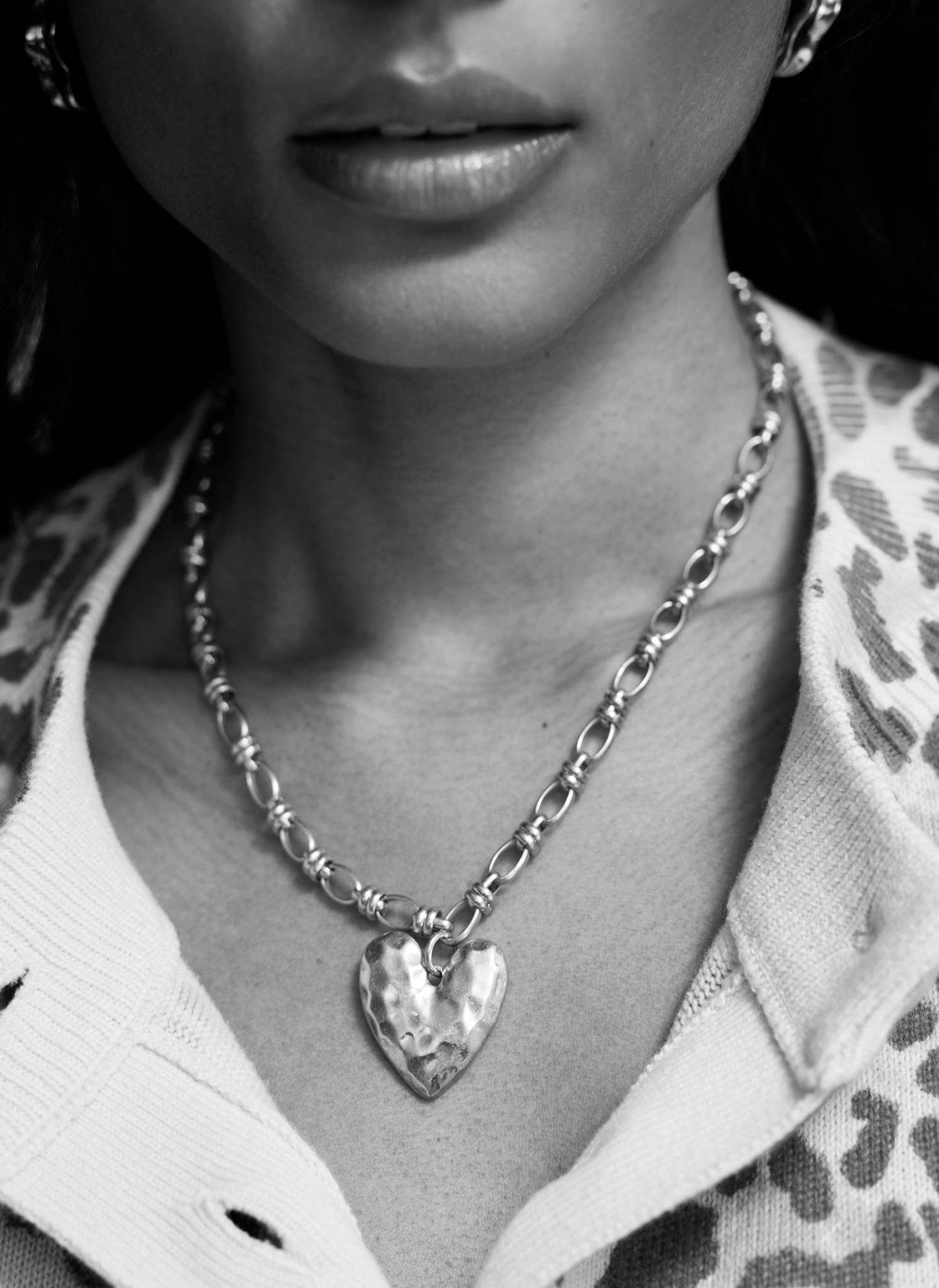 Silver Tone Heart Chain Necklace