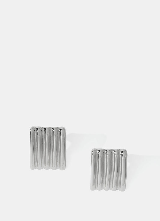 Silver Tone Statement Ridge Earrings