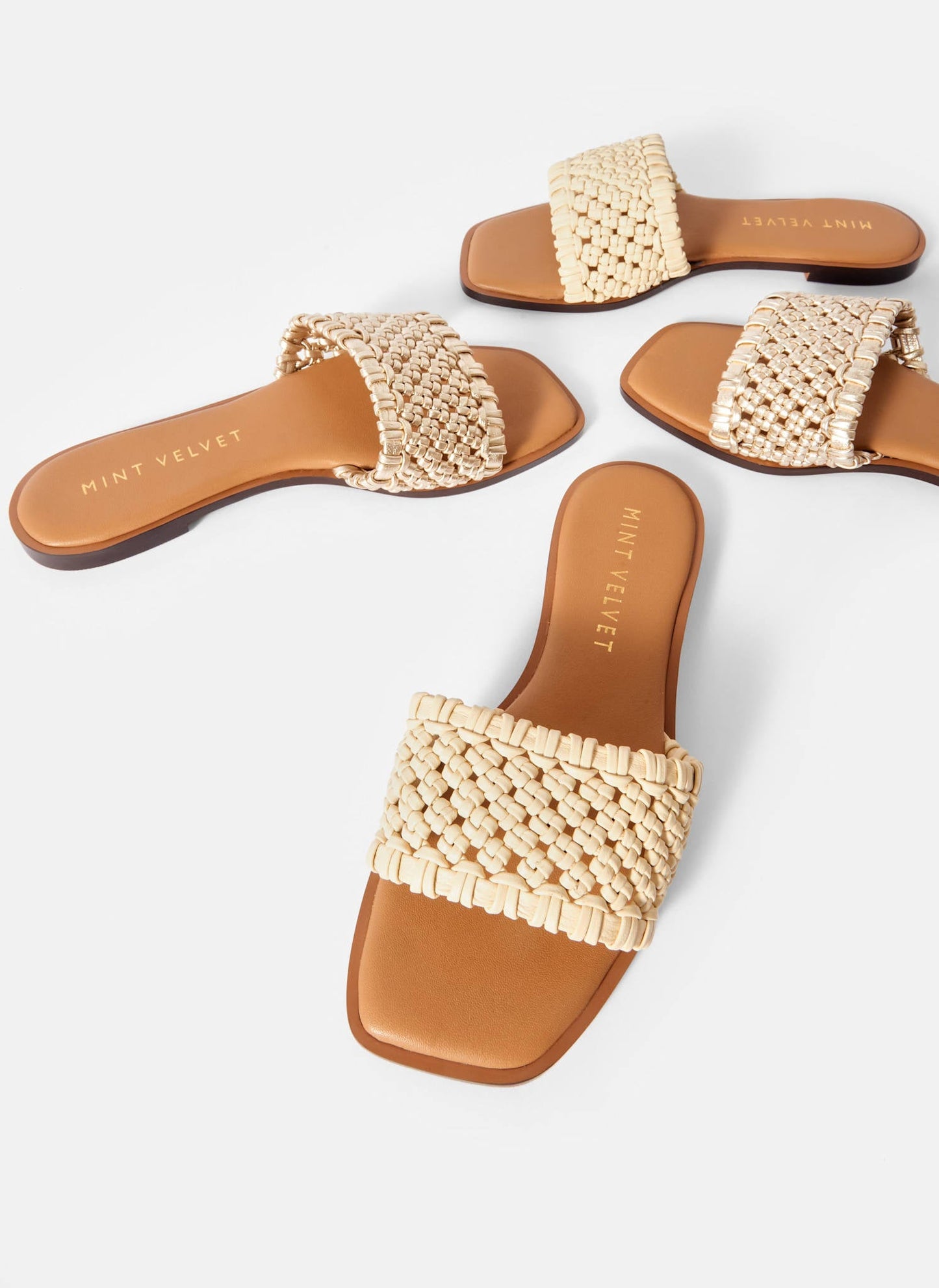 Sophie Gold Leather Woven Sliders