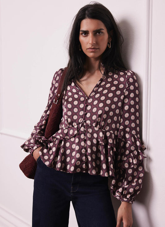 Burgundy Geometric Print Top