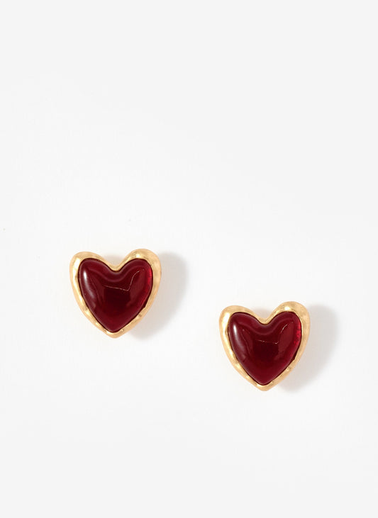 Gold Tone Heart Stud Earrings