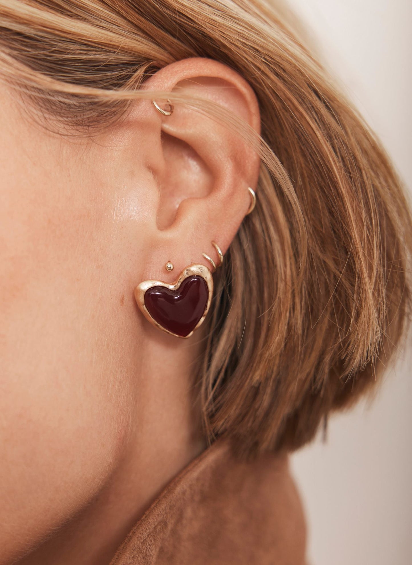 Gold Tone Heart Stud Earrings