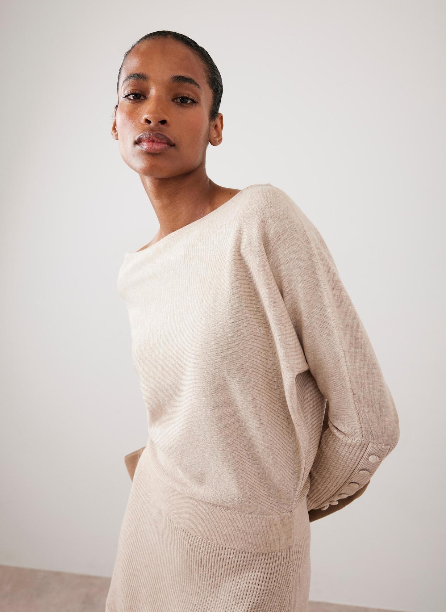Neutral Batwing Asymmetric Knit Maxi Dress