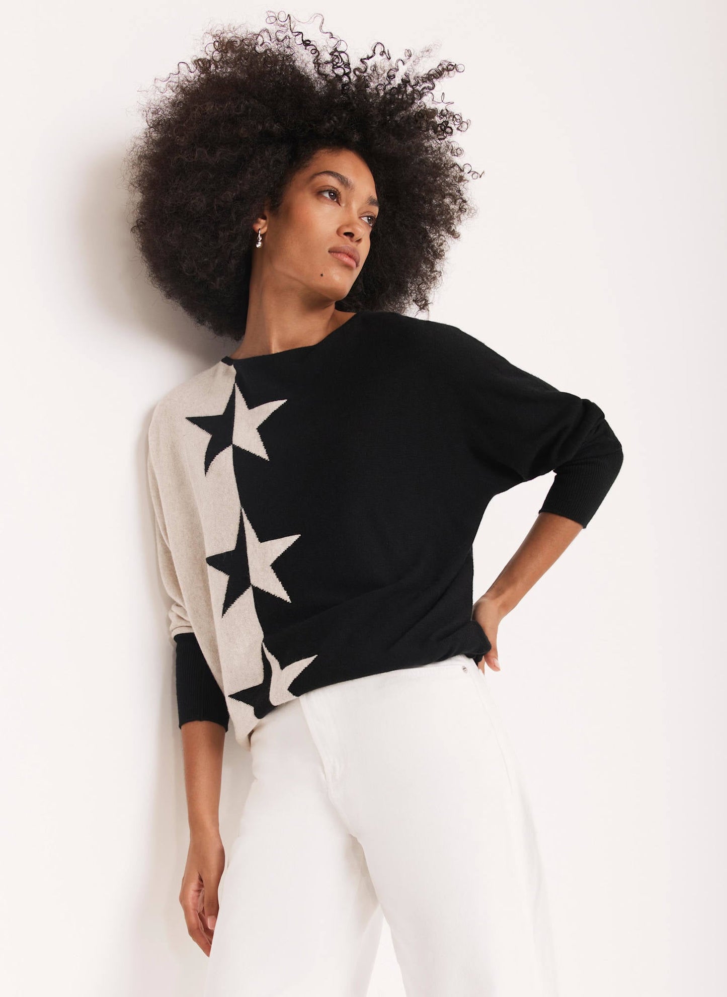 Neutral Cotton Blend Star Jumper