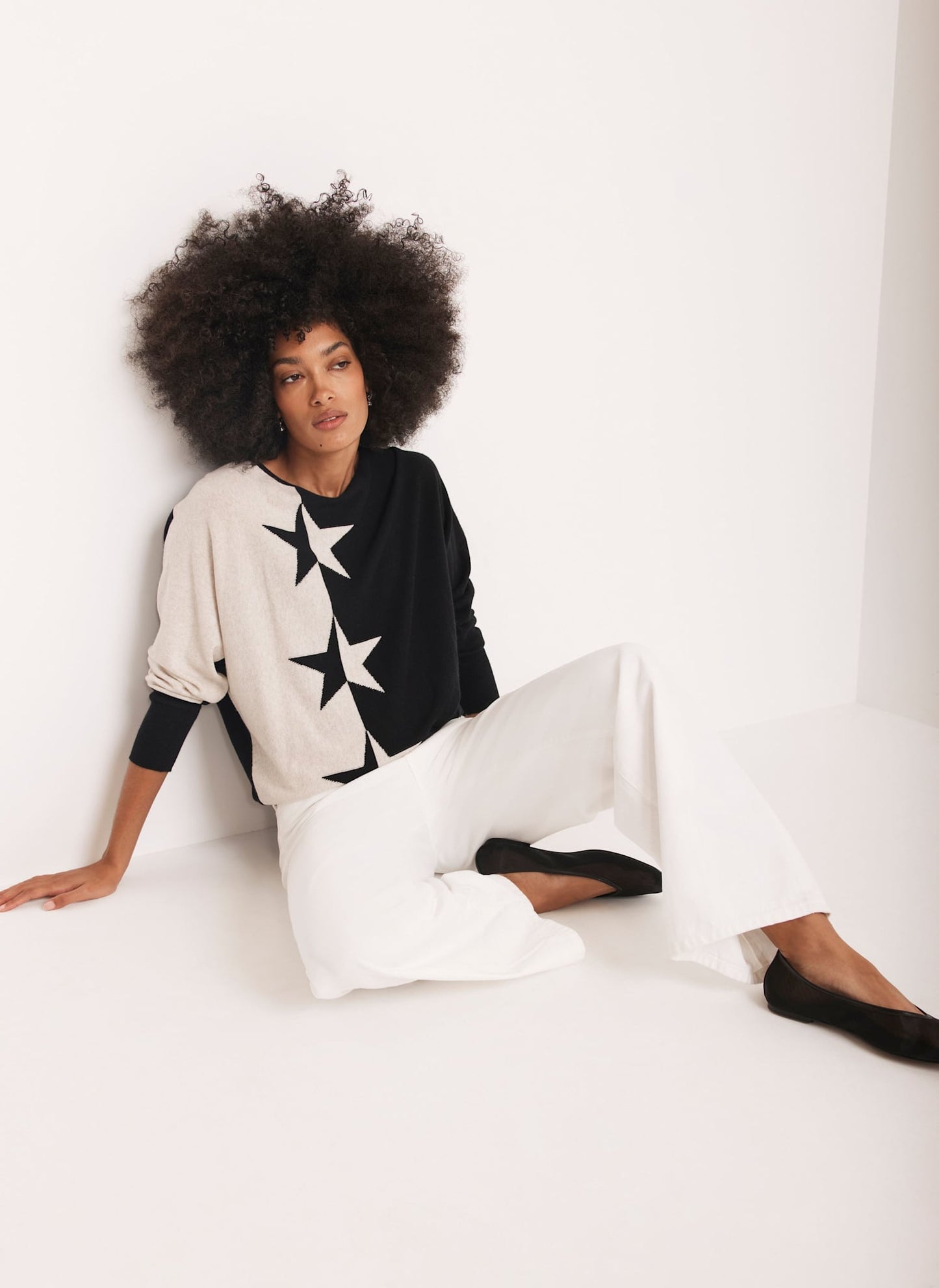 Neutral Cotton Blend Star Jumper