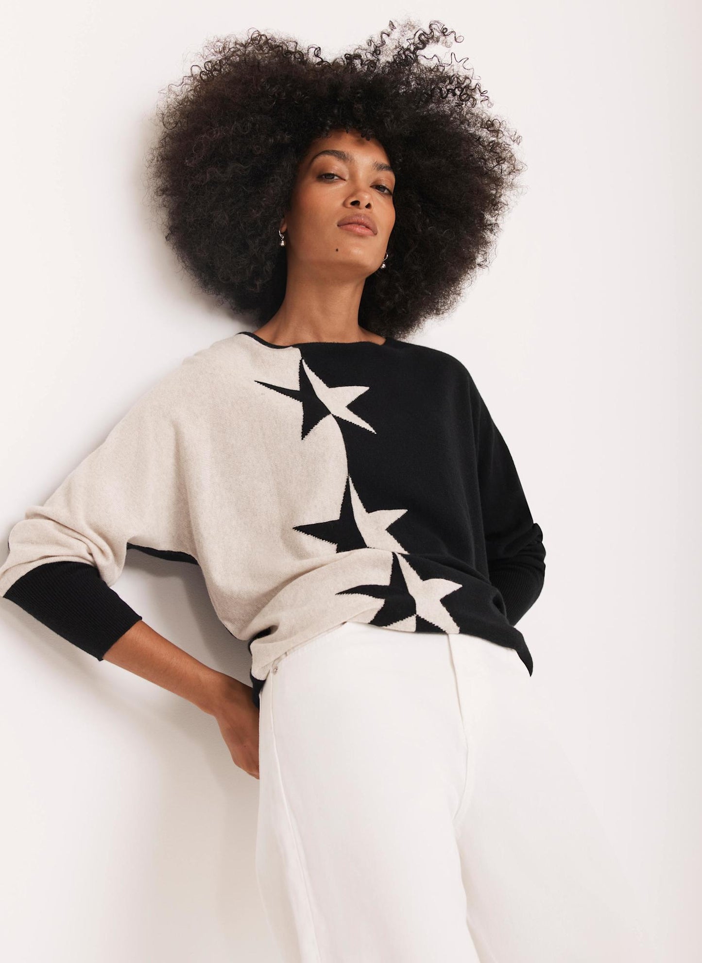 Neutral Cotton Blend Star Jumper
