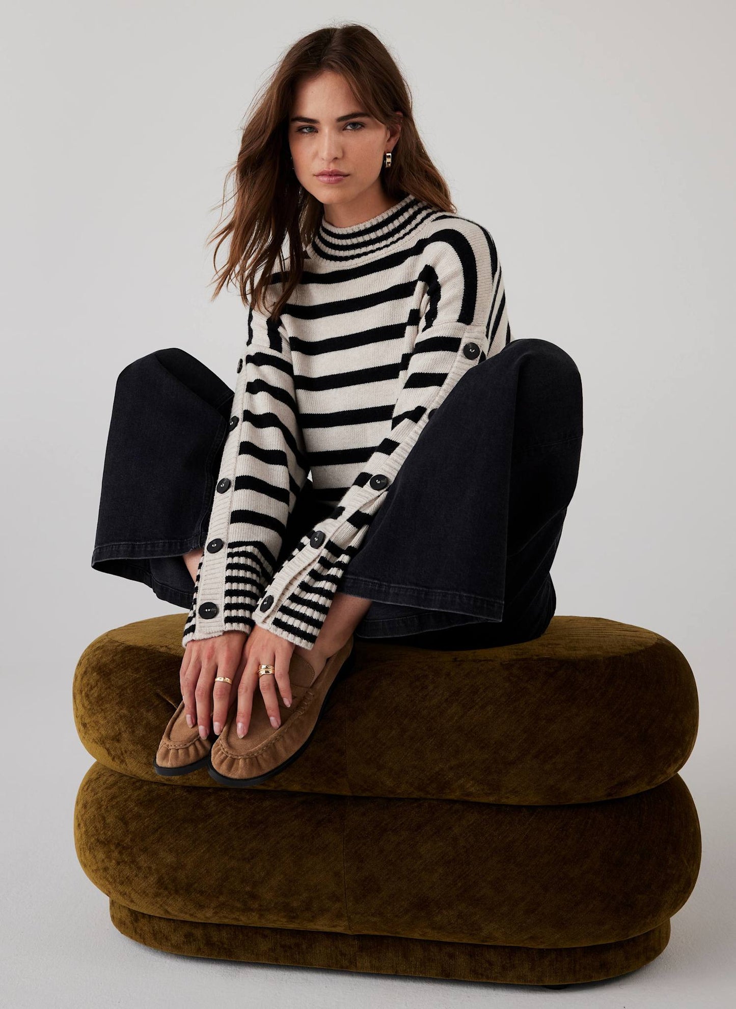Cream Wool Blend Striped Longline Jumper