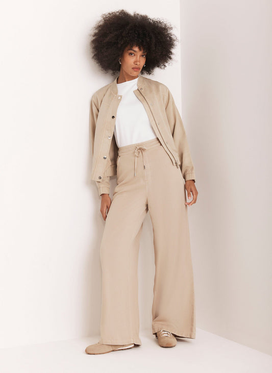 Neutral Stone Washed Wide Leg Trousers