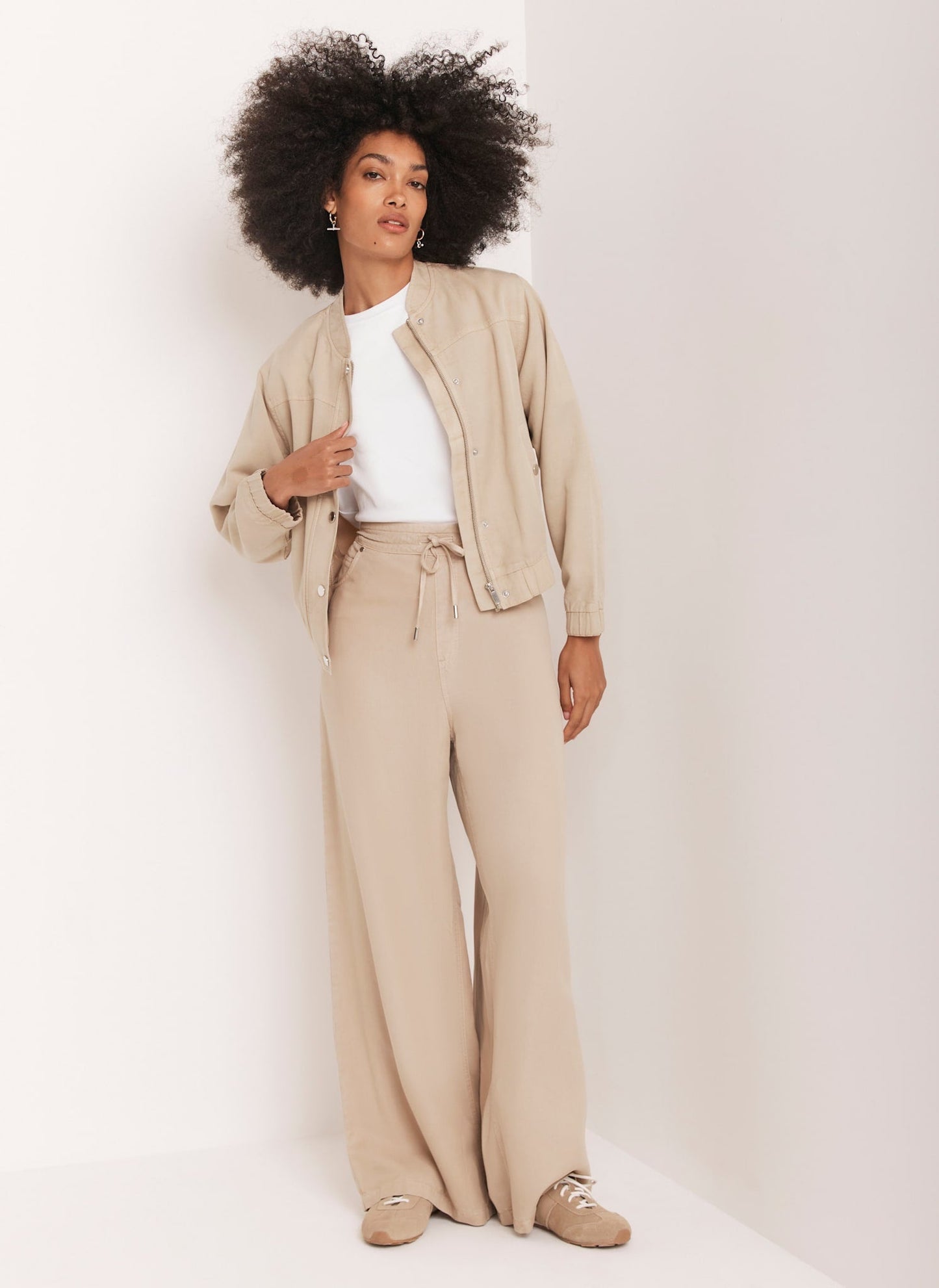 Neutral Stone Washed Wide Leg Trousers
