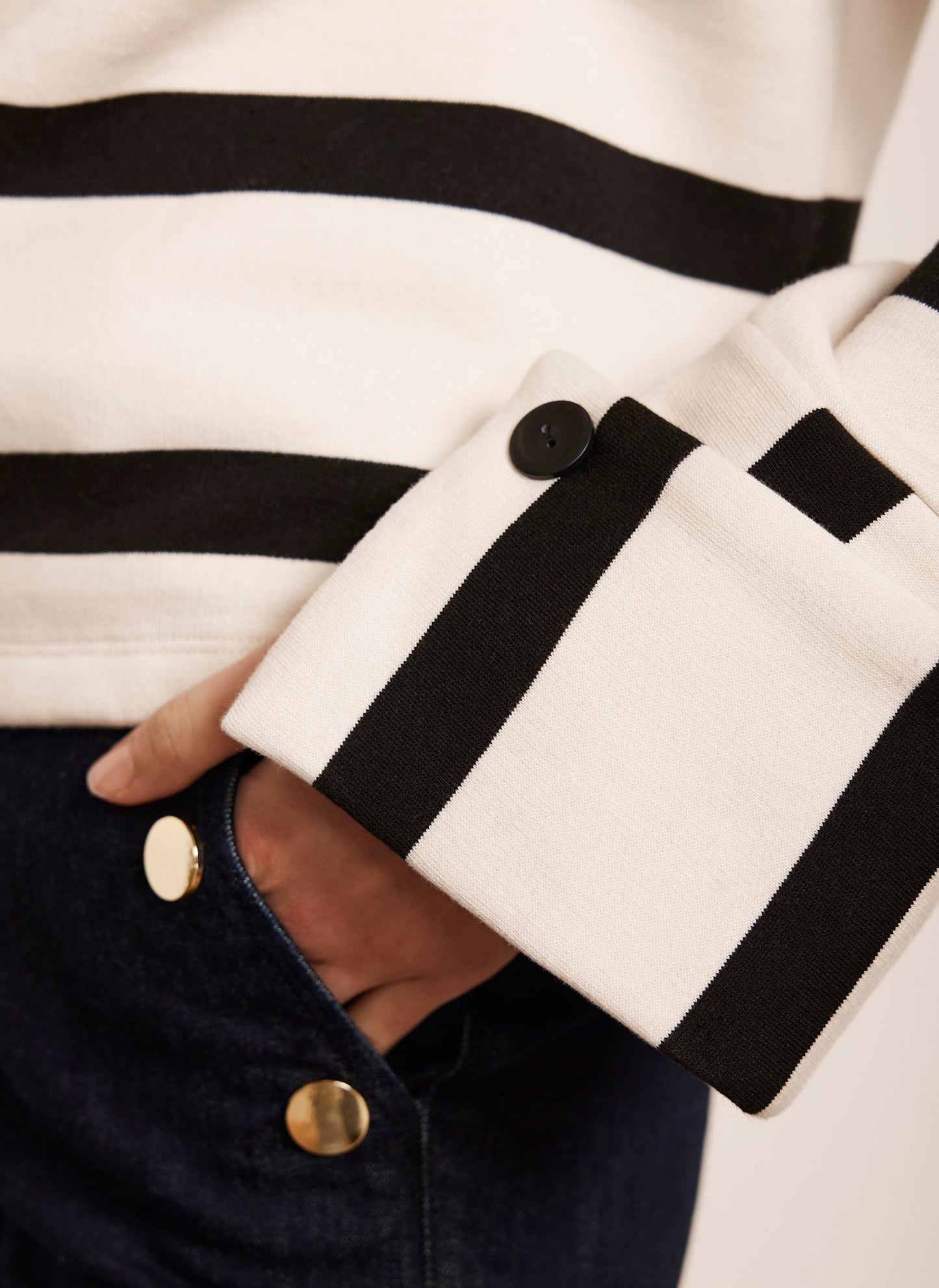 Cream Striped Statement Cuff Sweatshirt