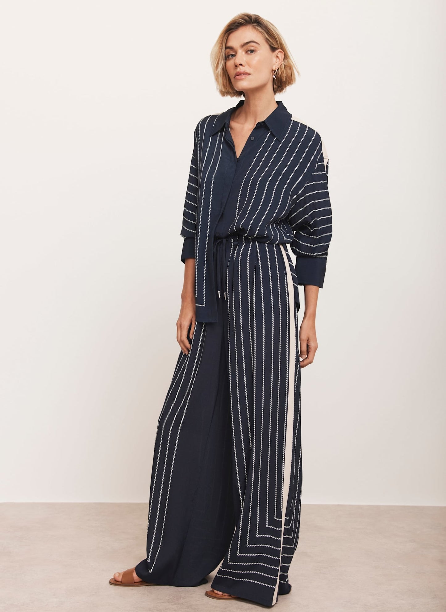 Navy Striped Wide Trousers