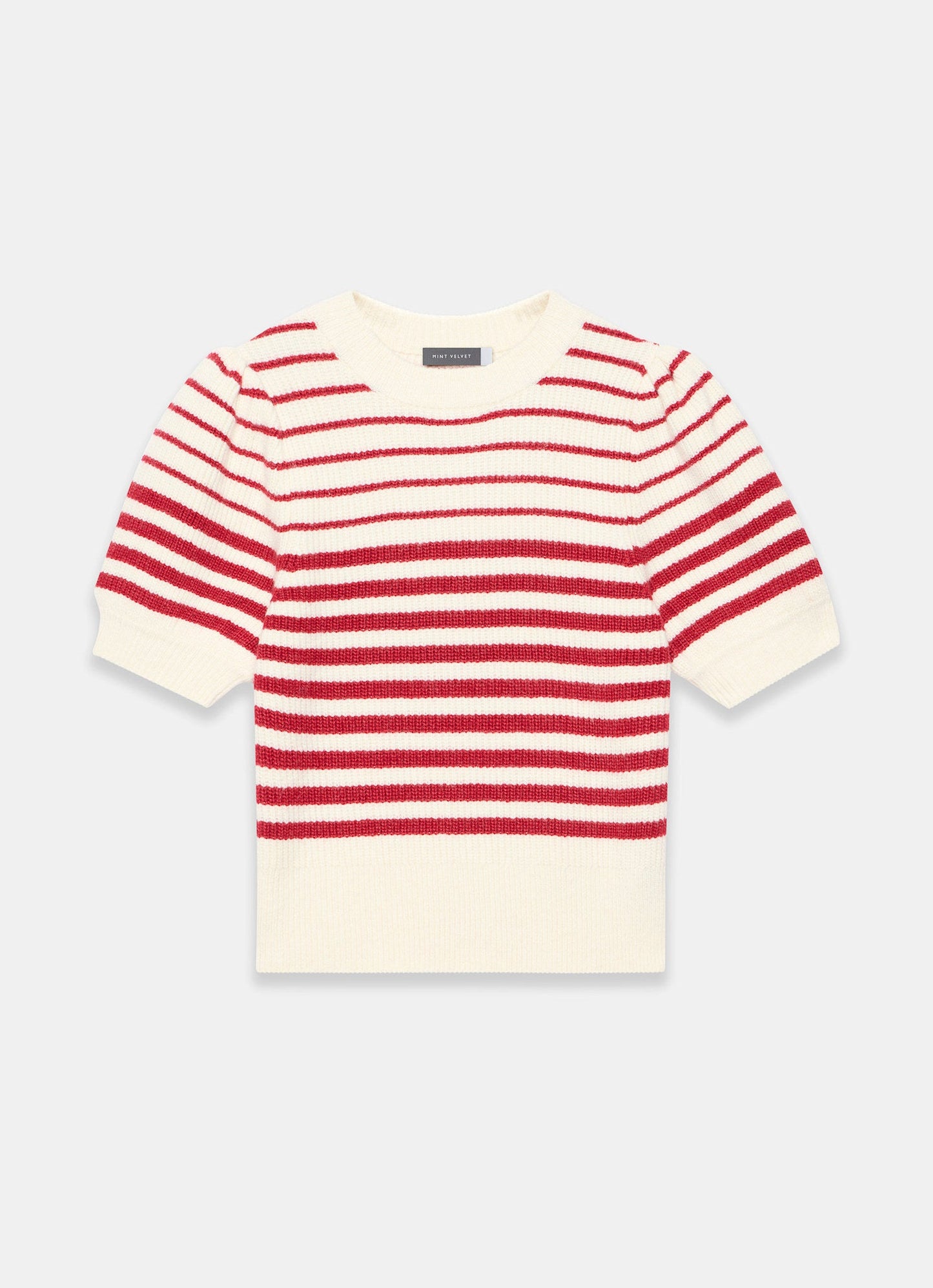 Red Striped Puff Sleeve Knit Top
