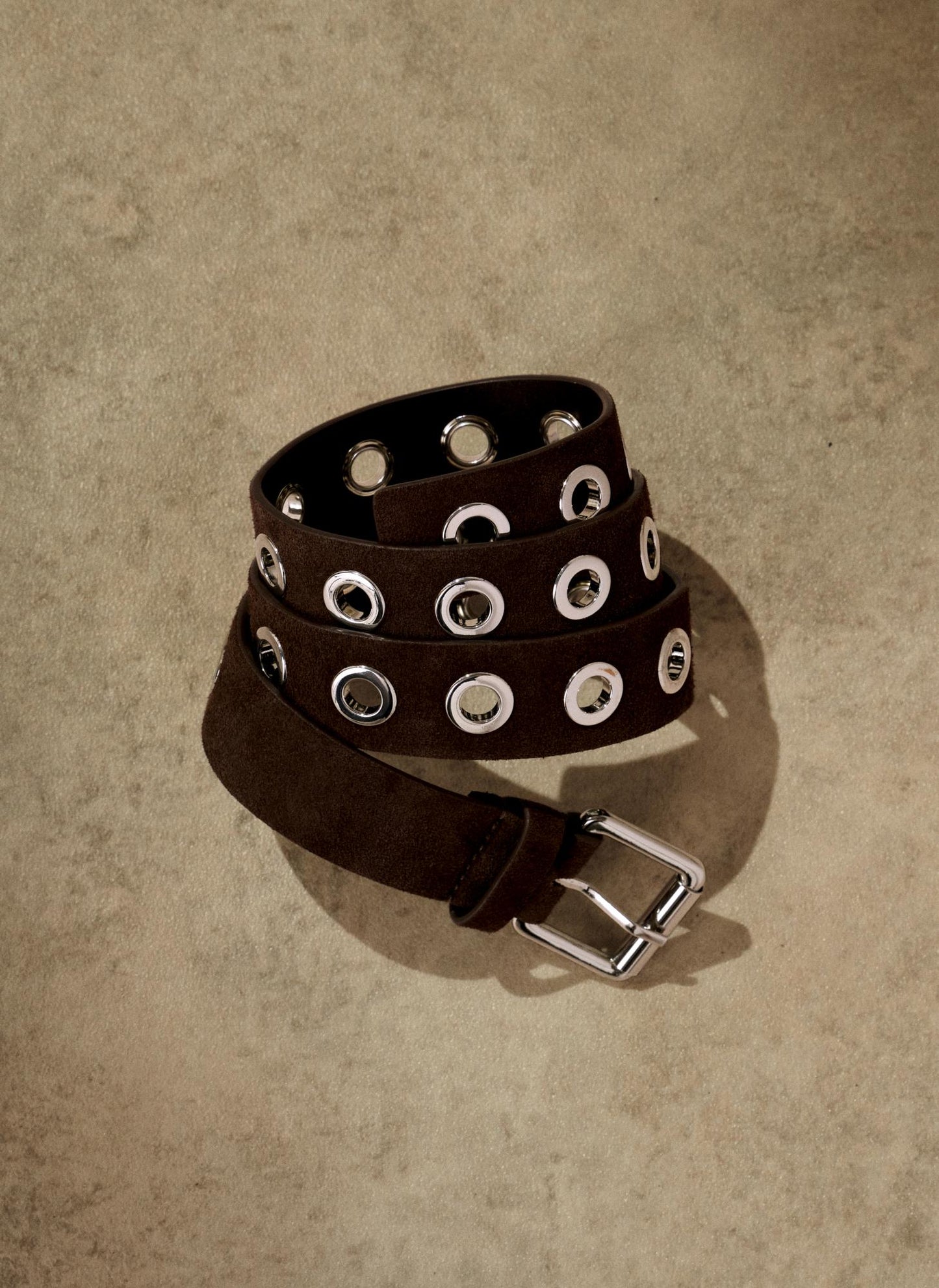 Brown Suede Eyelet Belt