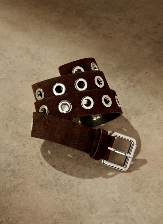 Brown Suede Eyelet Belt