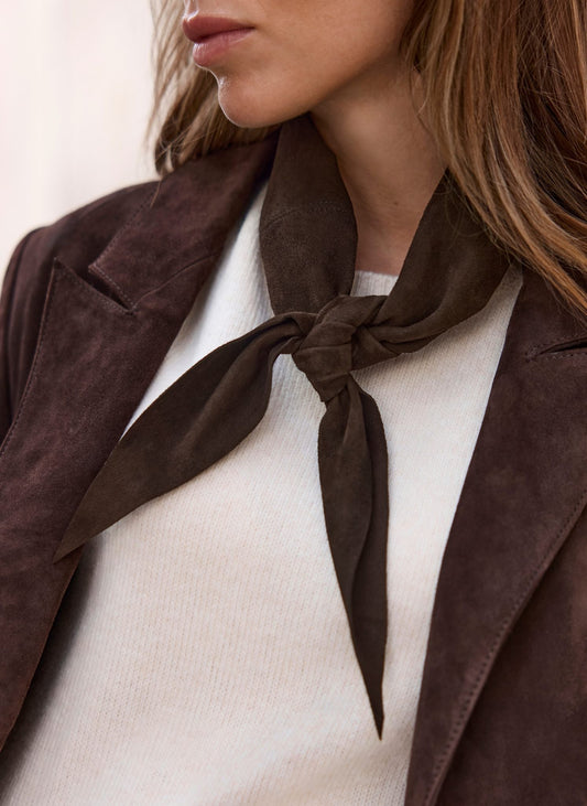 Brown Suede Mini Triangle Neck Scarf