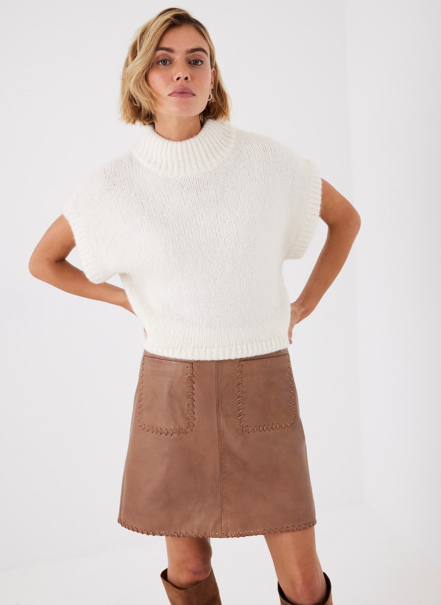 Tan Leather Mini Skirt