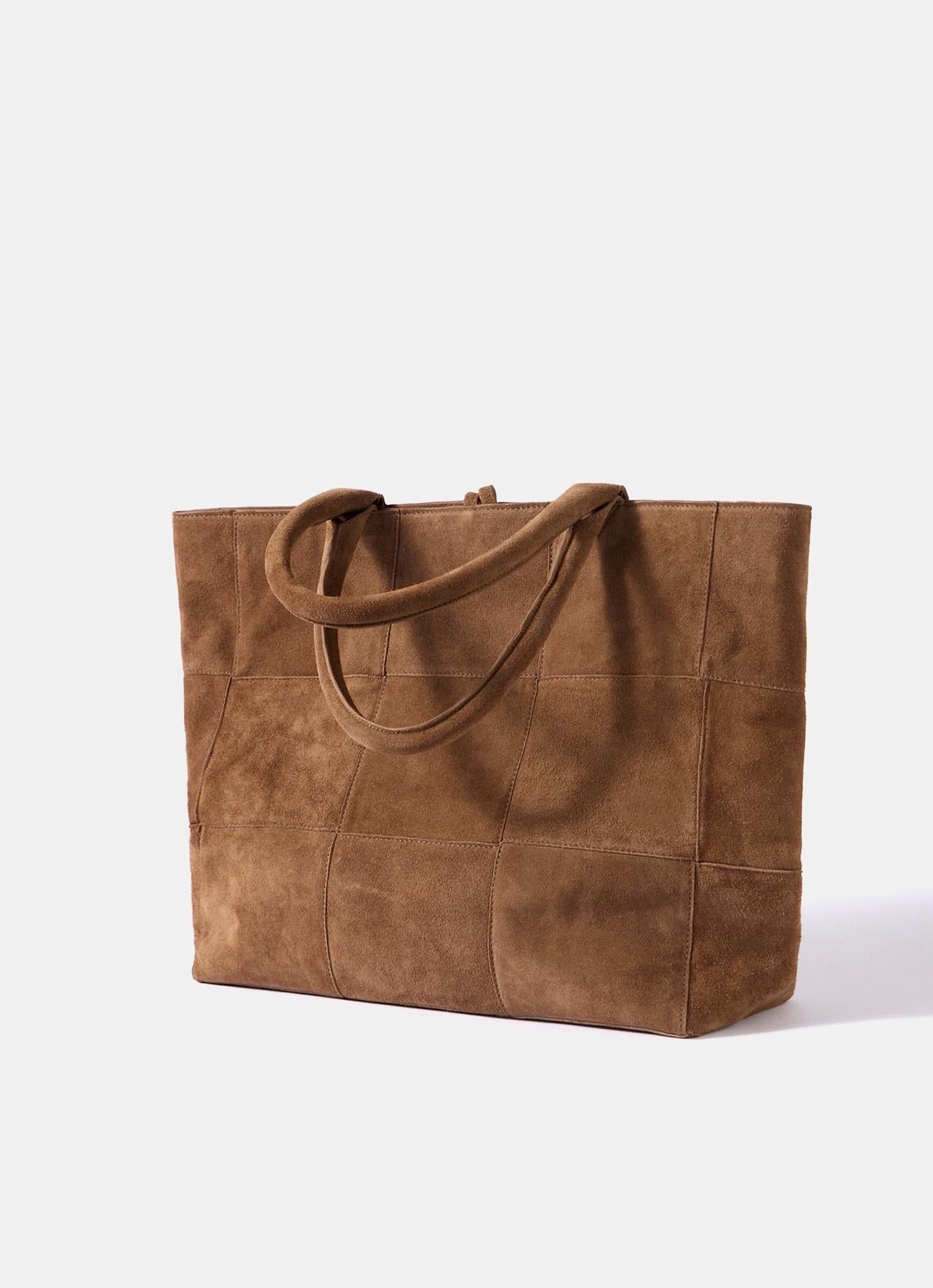 Tan Suede Woven Tote Bag