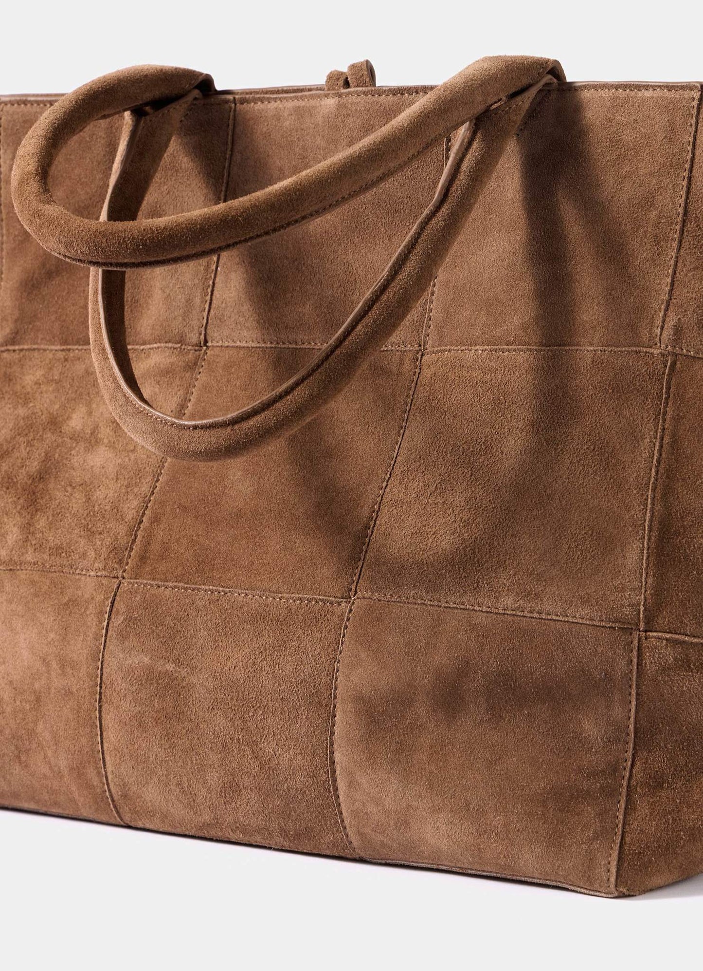 Tan Suede Woven Tote Bag