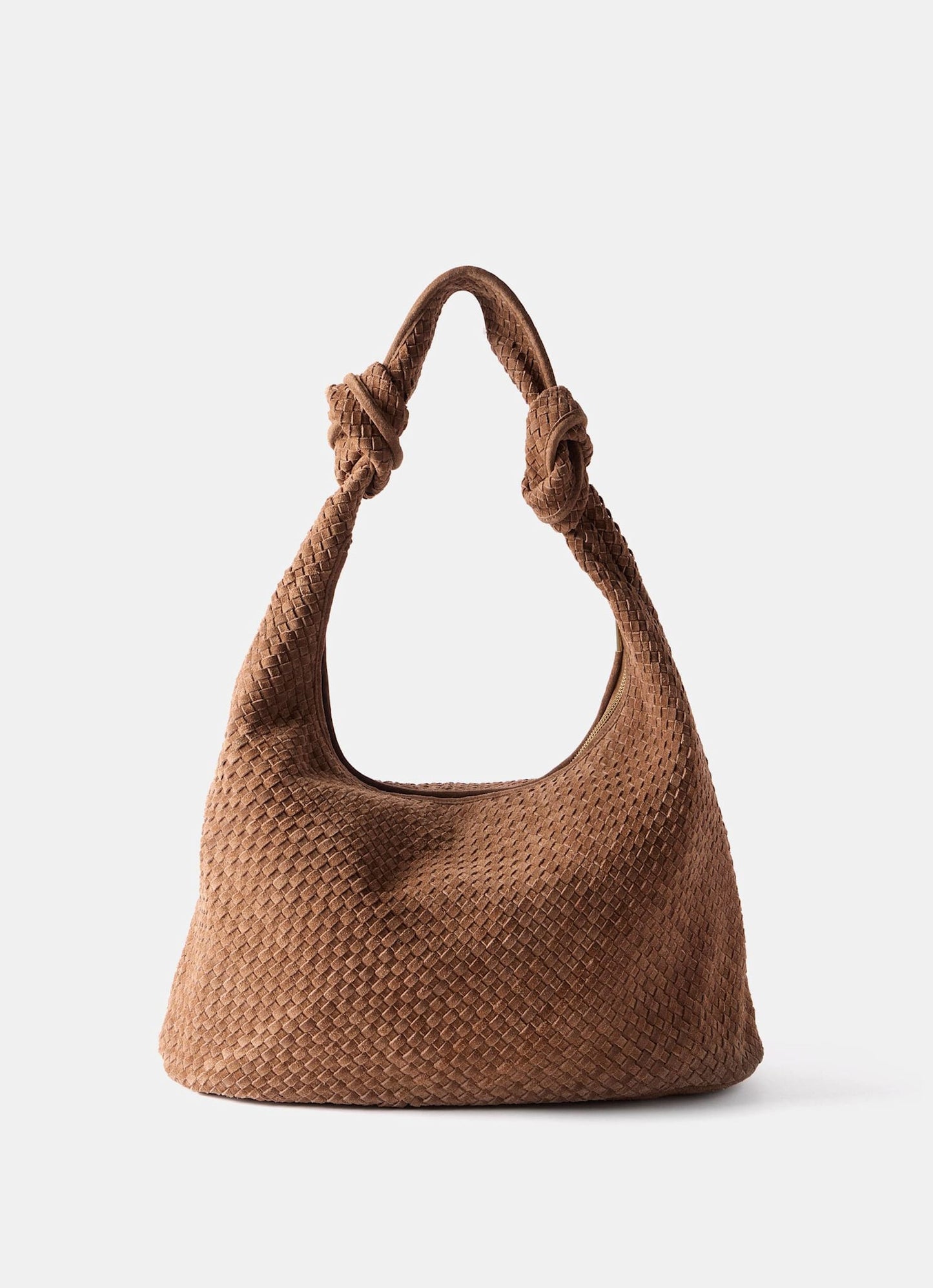 Tan Woven Suede Knot Detail Bag