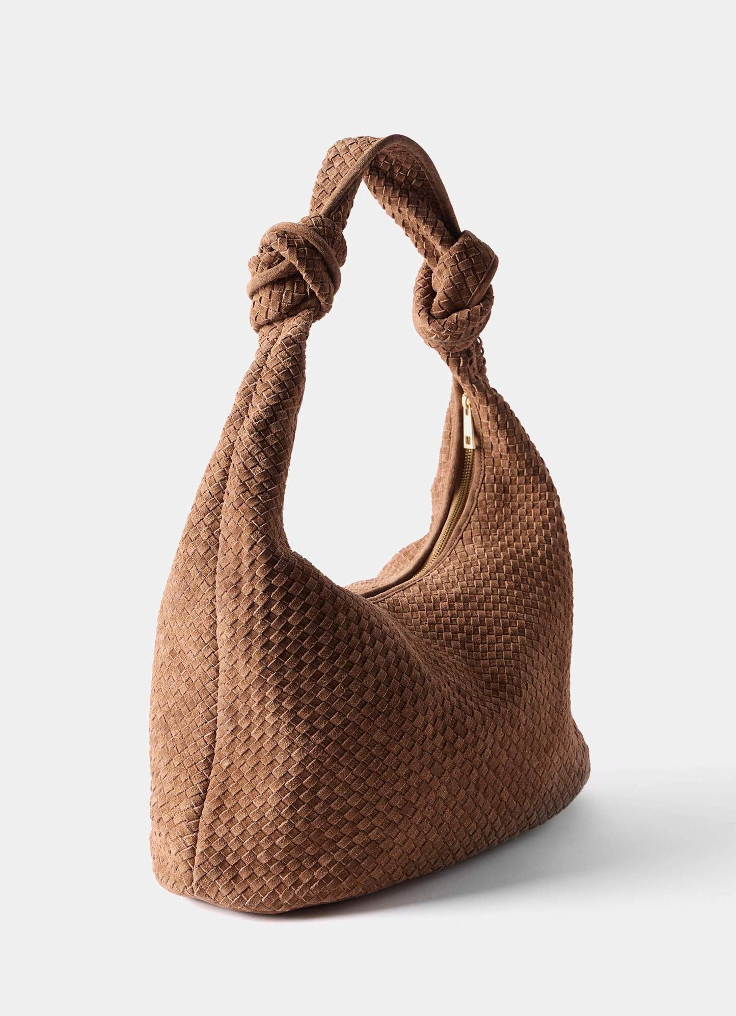 Tan Woven Suede Knot Detail Bag