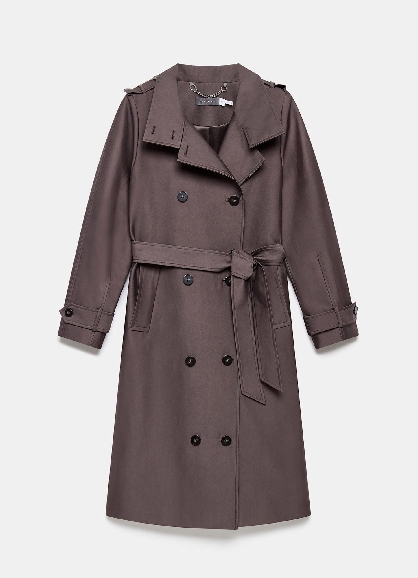 Brown Funnel Neck Trench Coat