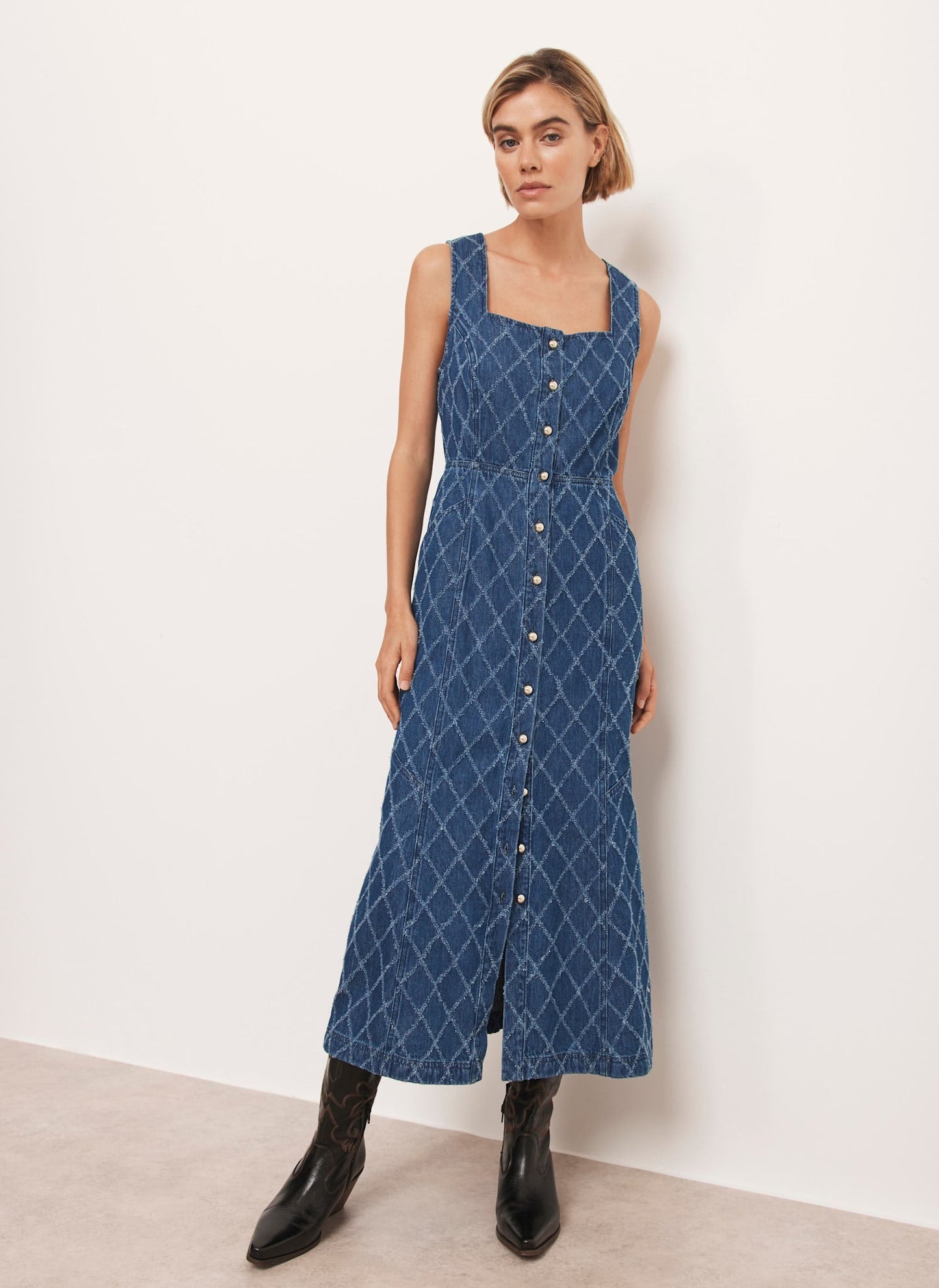 Indigo Denim Midi Dress