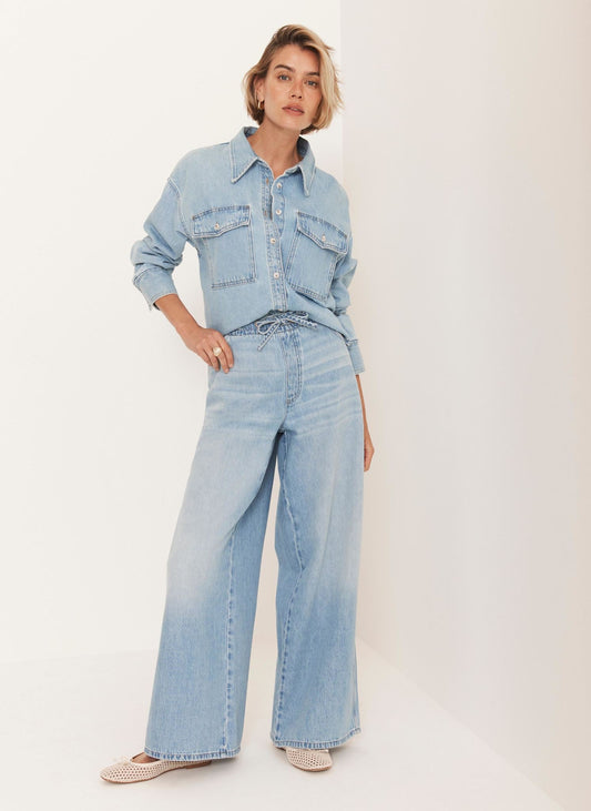 Light Indigo Wide Leg Tie Waist Jeans
