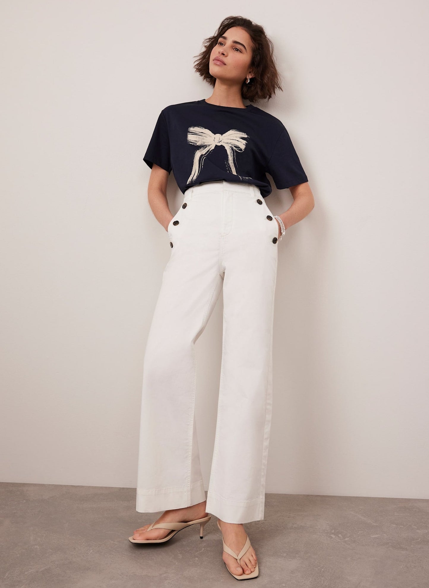 White Button Detail Trousers