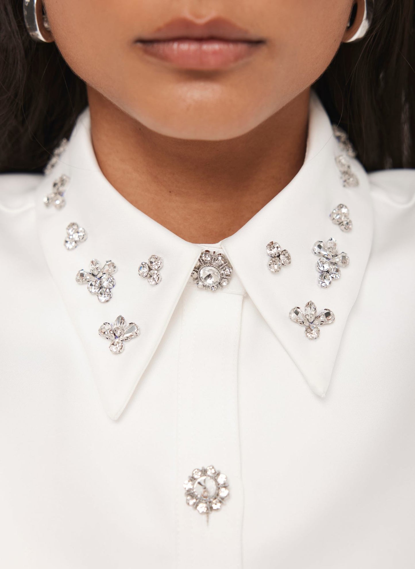 White Embellished Collar Cropped Shirt