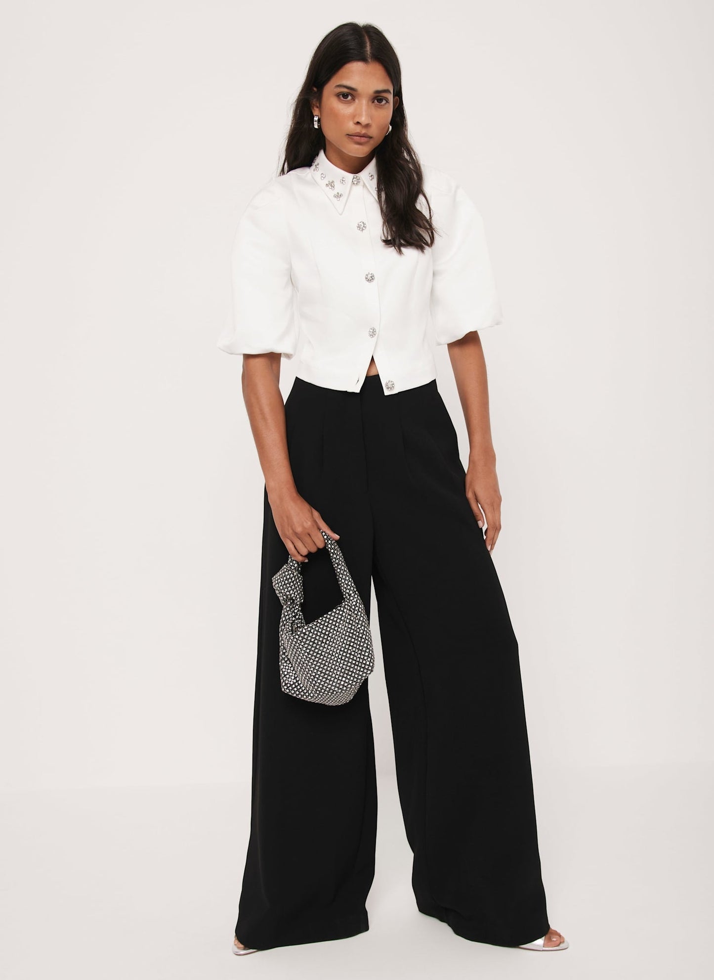 White Embellished Collar Cropped Shirt