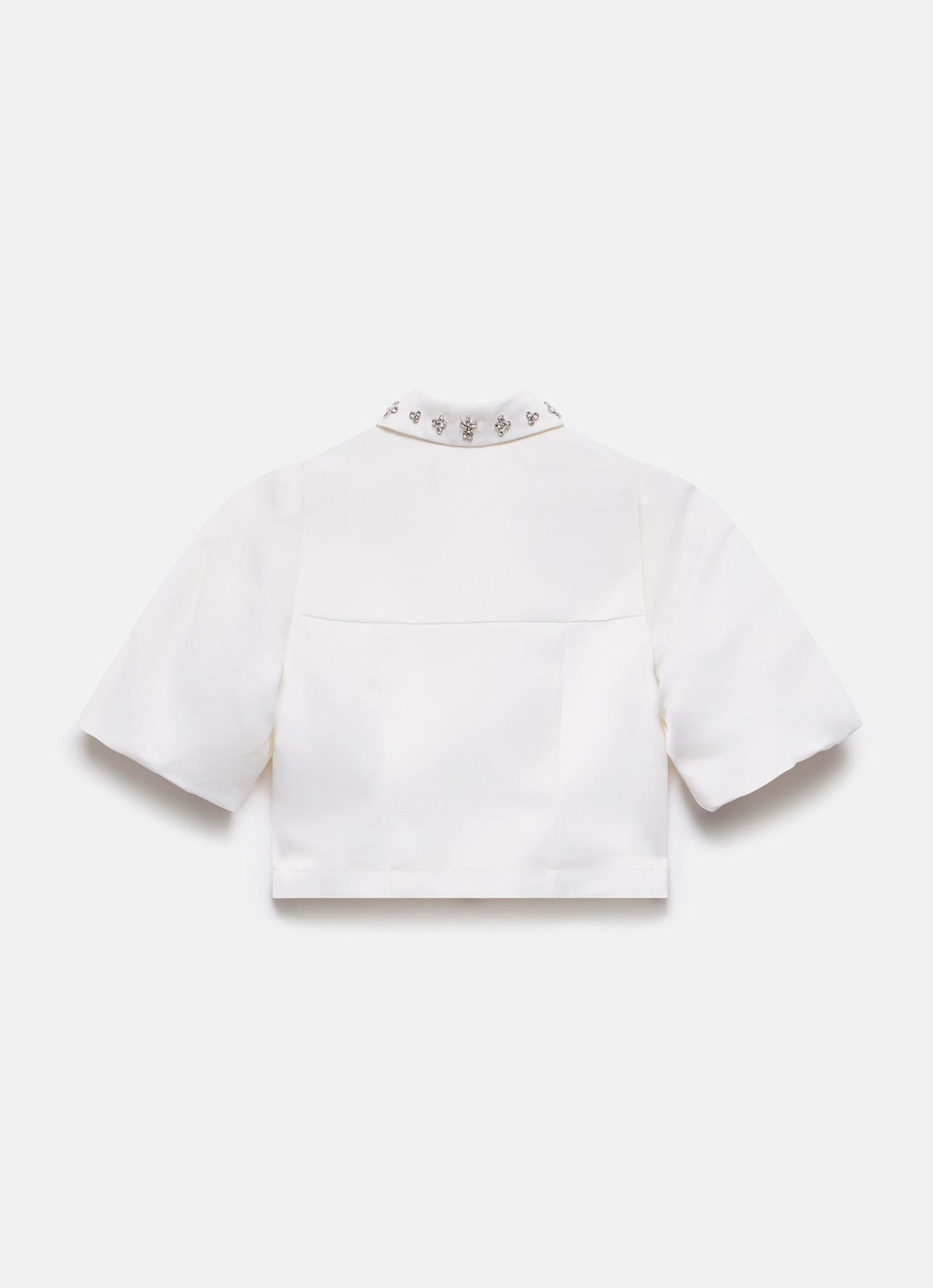 White Embellished Collar Cropped Shirt