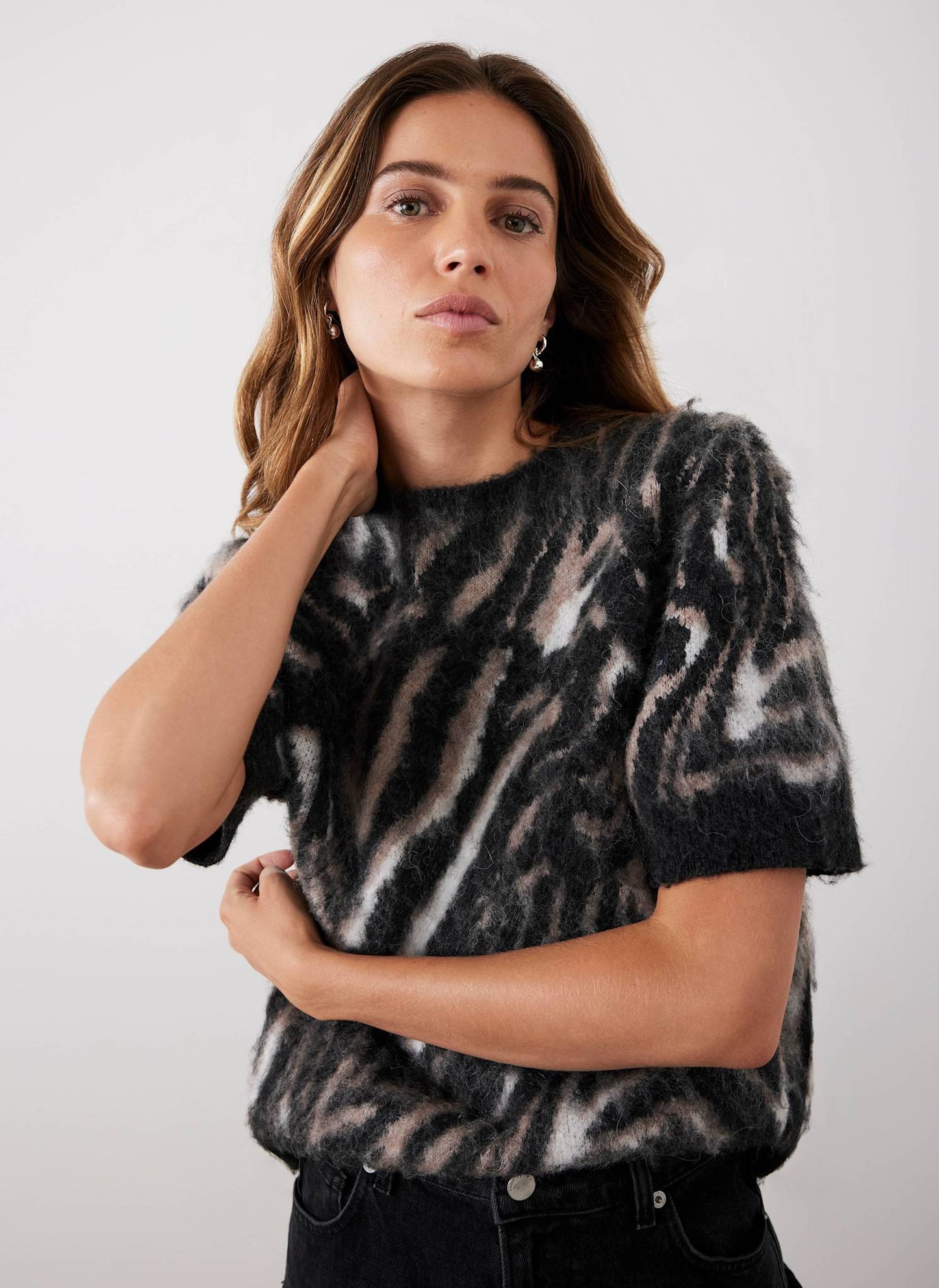 Neutral Zebra Knit Top