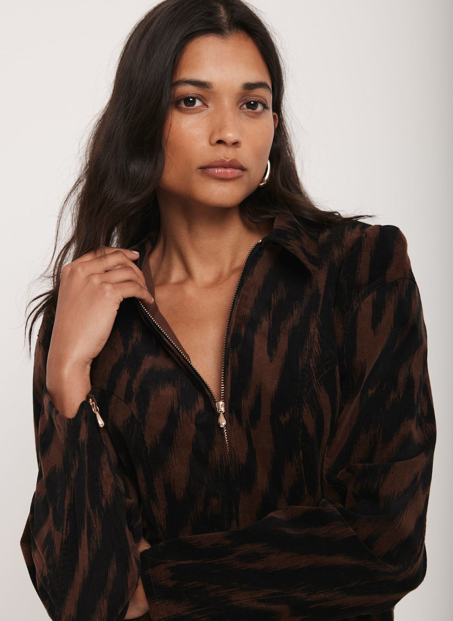 Brown Zebra Print Corduroy Mini Dress