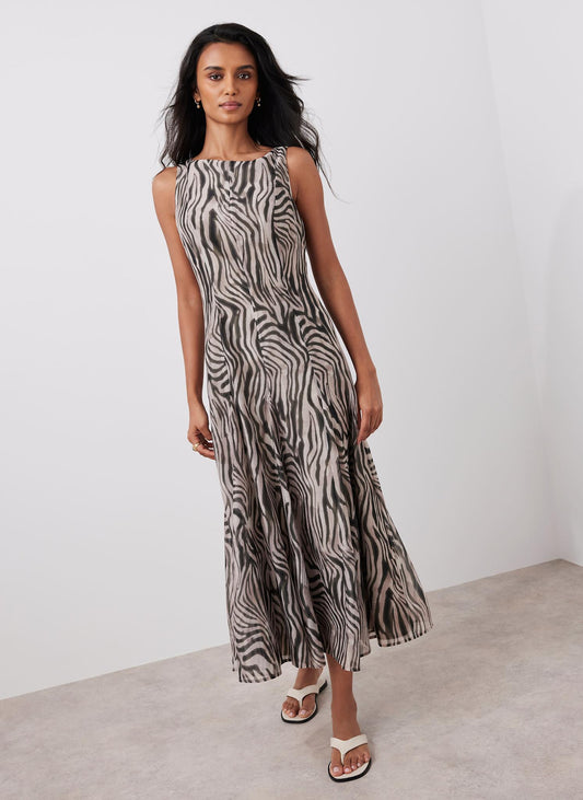 Black Zebra Print Maxi Dress