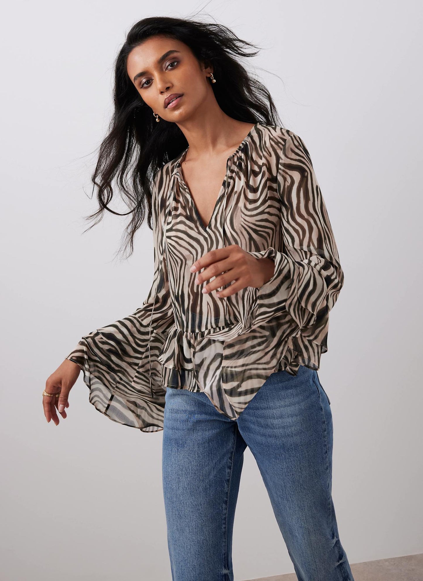 Black Zebra Print Ruffle Top