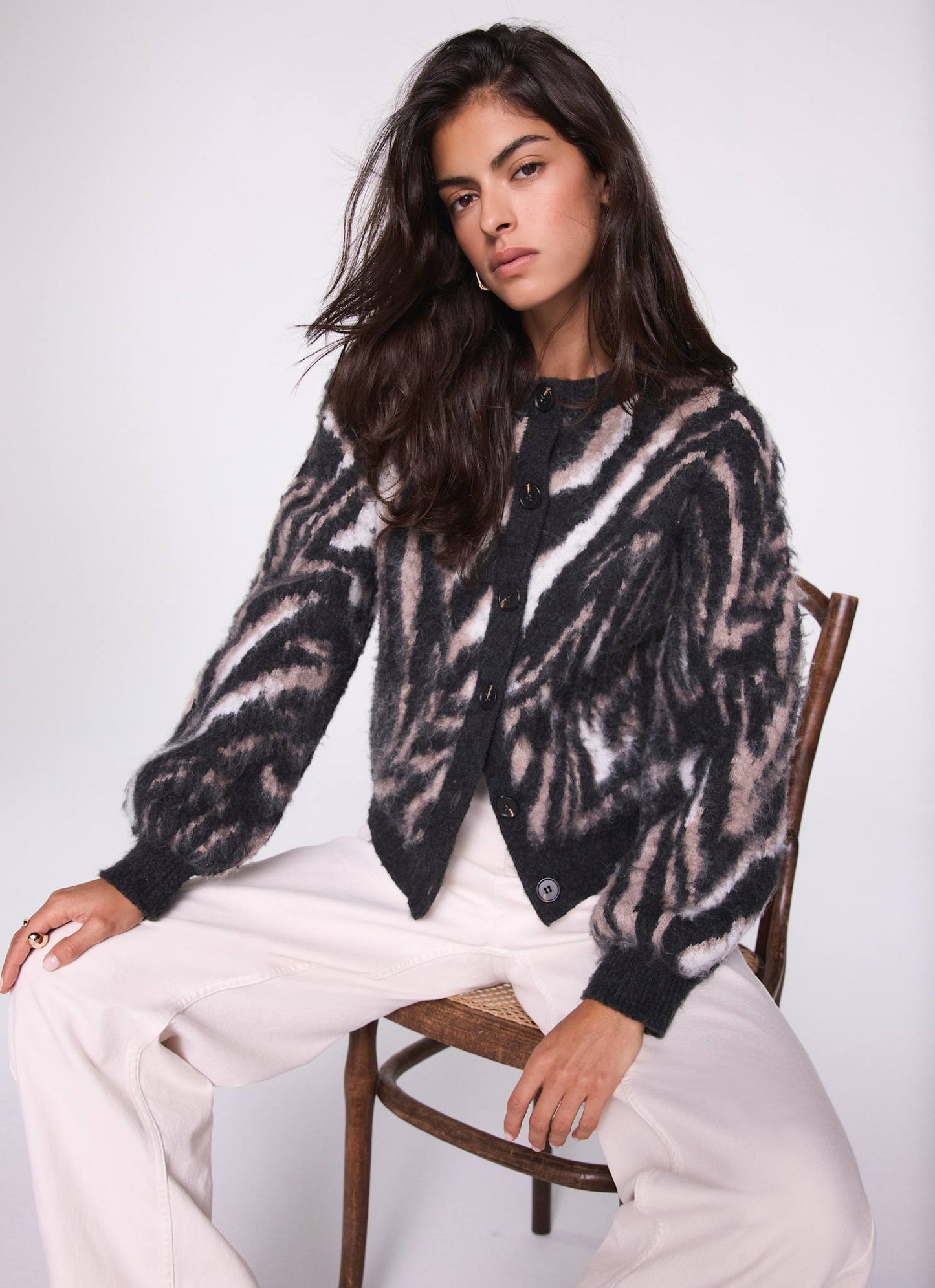 Neutral Zebra Knit Cardigan