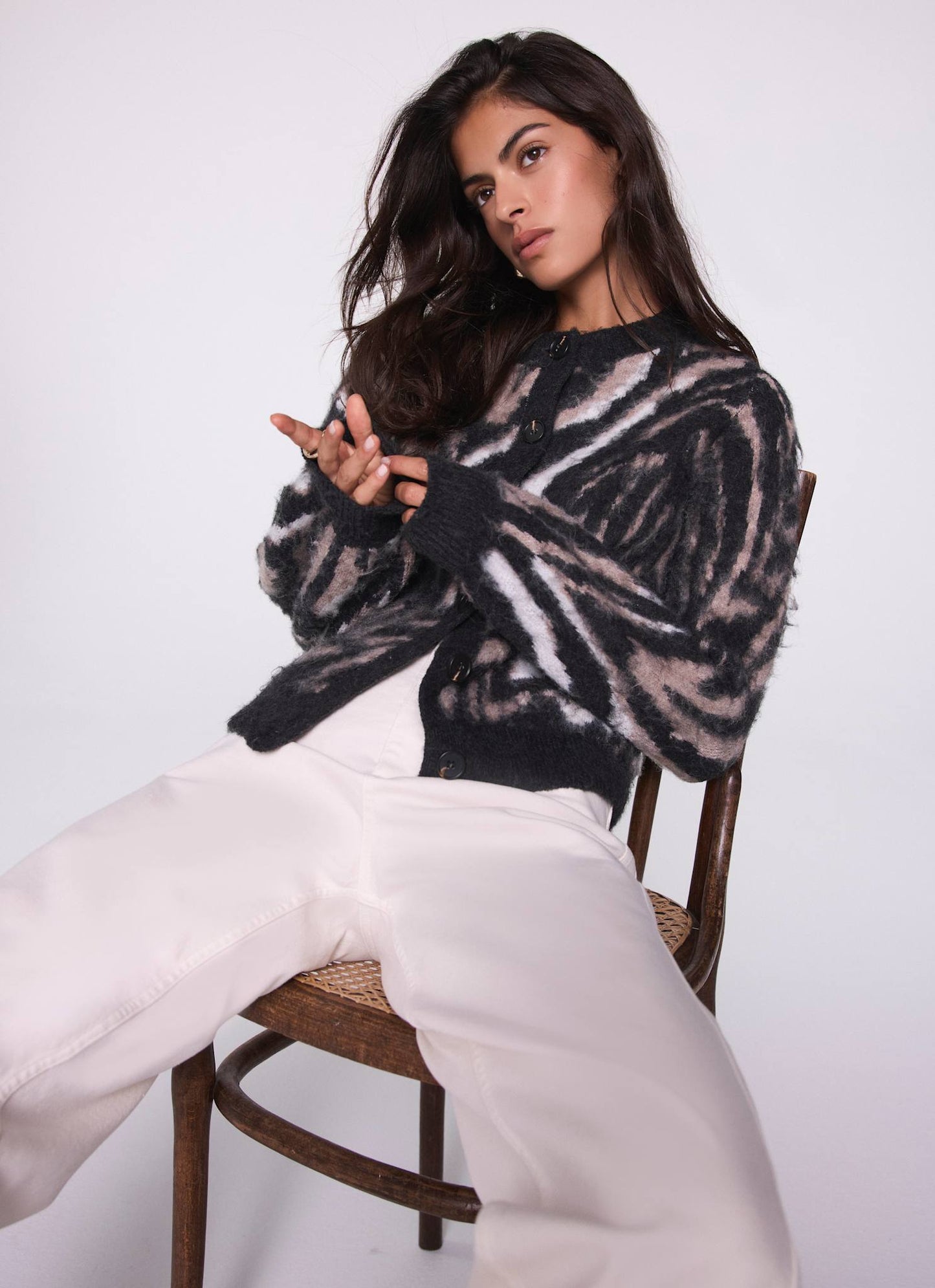 Neutral Zebra Knit Cardigan