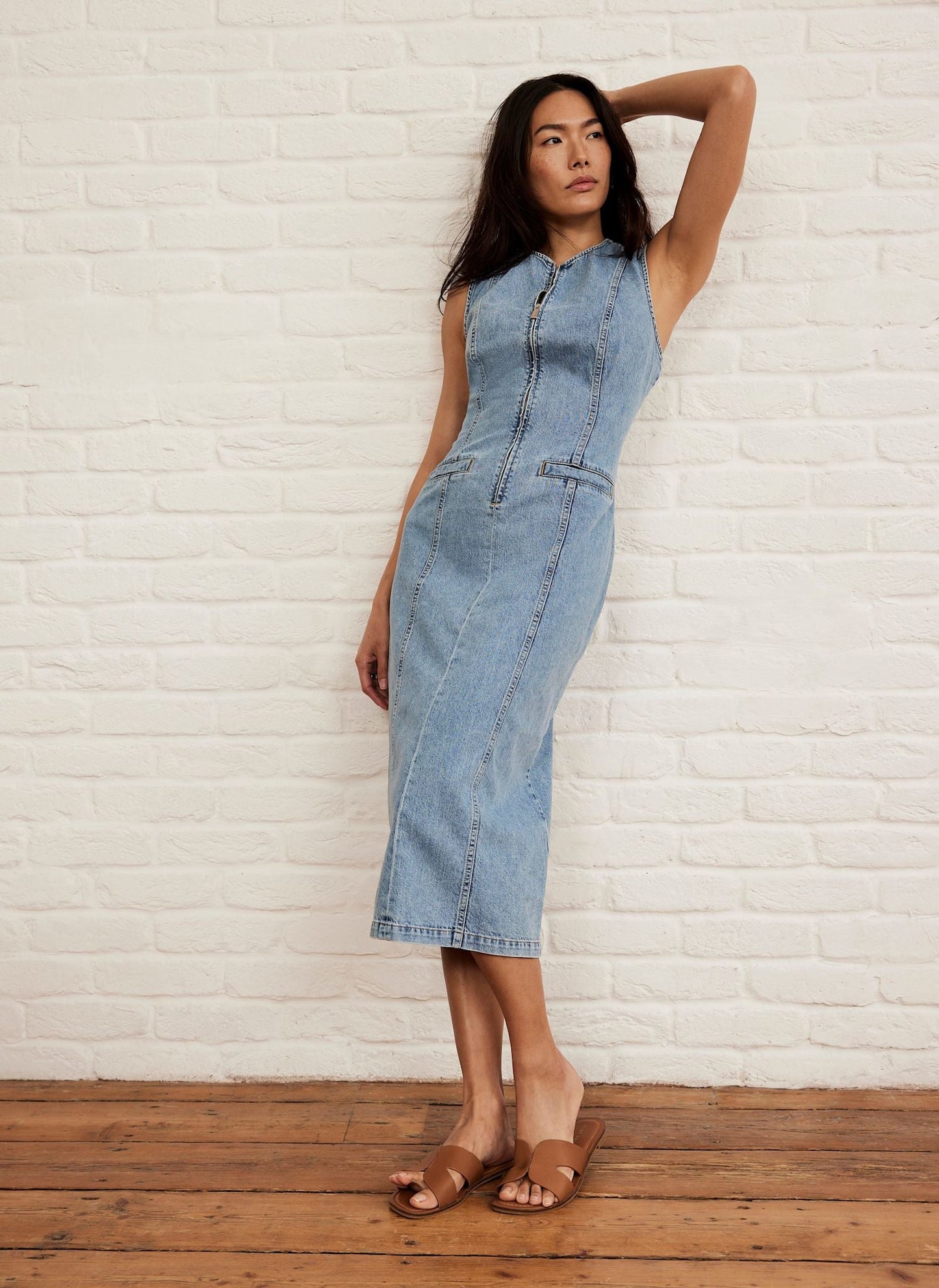 Light Indigo Denim Midi Dress