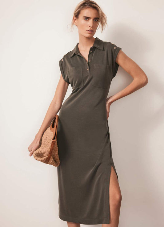 Khaki Utility Midi Dress