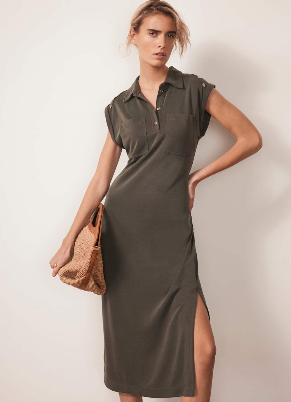 Khaki Utility Midi Dress