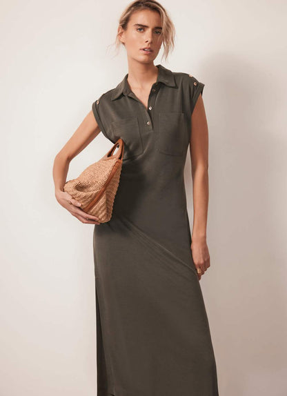 Khaki Utility Midi Dress