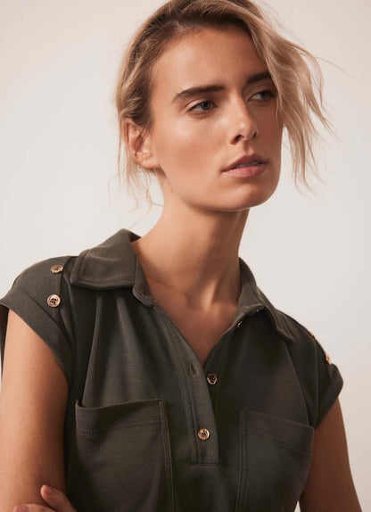 Khaki Utility Midi Dress