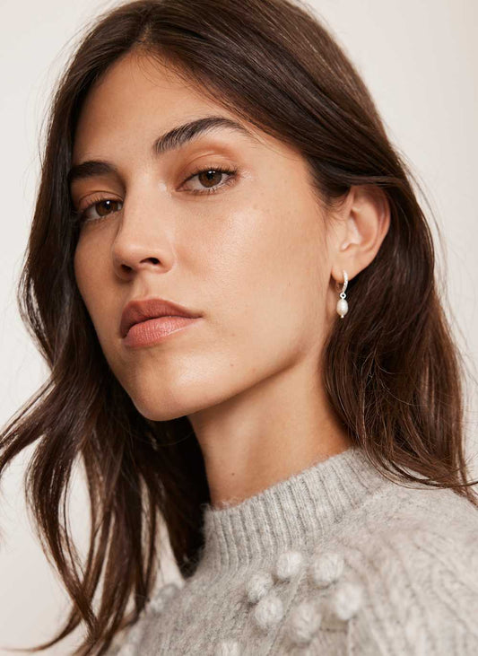 Silver Plated Pearl Hoop Earrings