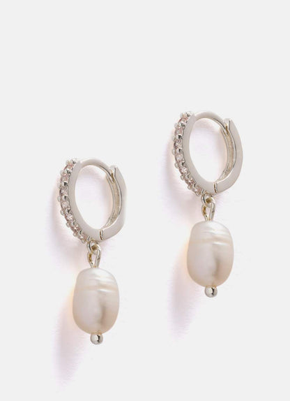 Silver Plated Pearl Hoop Earrings