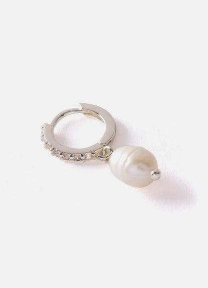Silver Plated Pearl Hoop Earrings